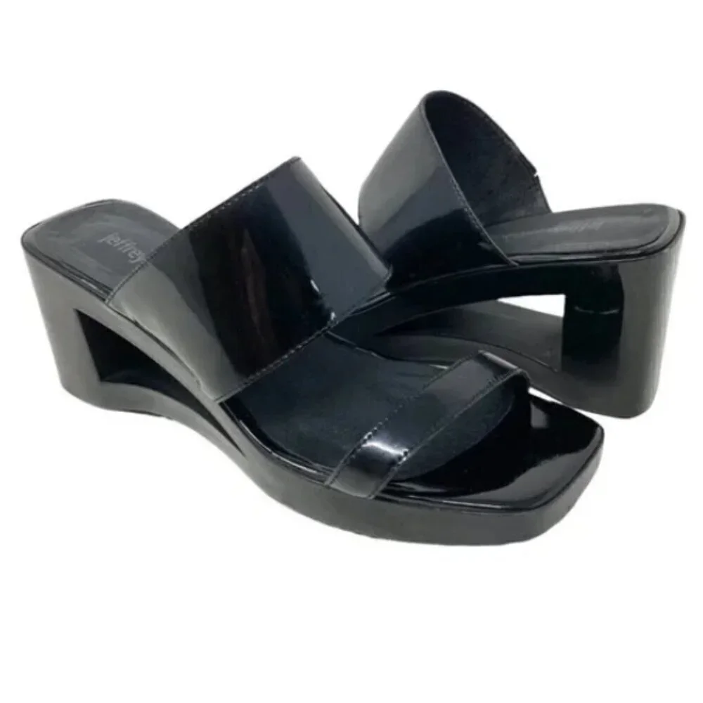 Jeffrey Campbell Black Slide Wedge Sandals - Size 7